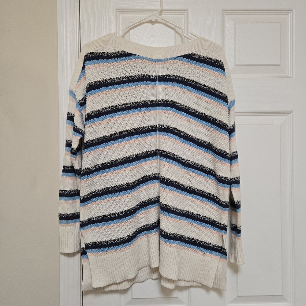Loft Womens Multicolored Striped Cotton Knit Relaxed Sweater Size XS